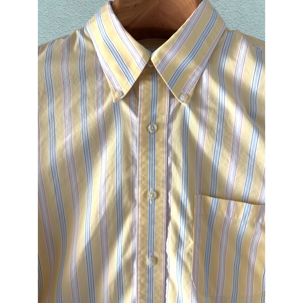 Brooks Brothers 1818 Black Label Dress Shirt XL Non-Iron Yellow Blue Stripe